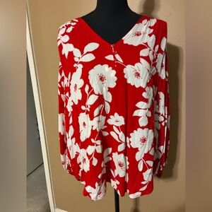 Liz Claiborne Red and White Floral Top